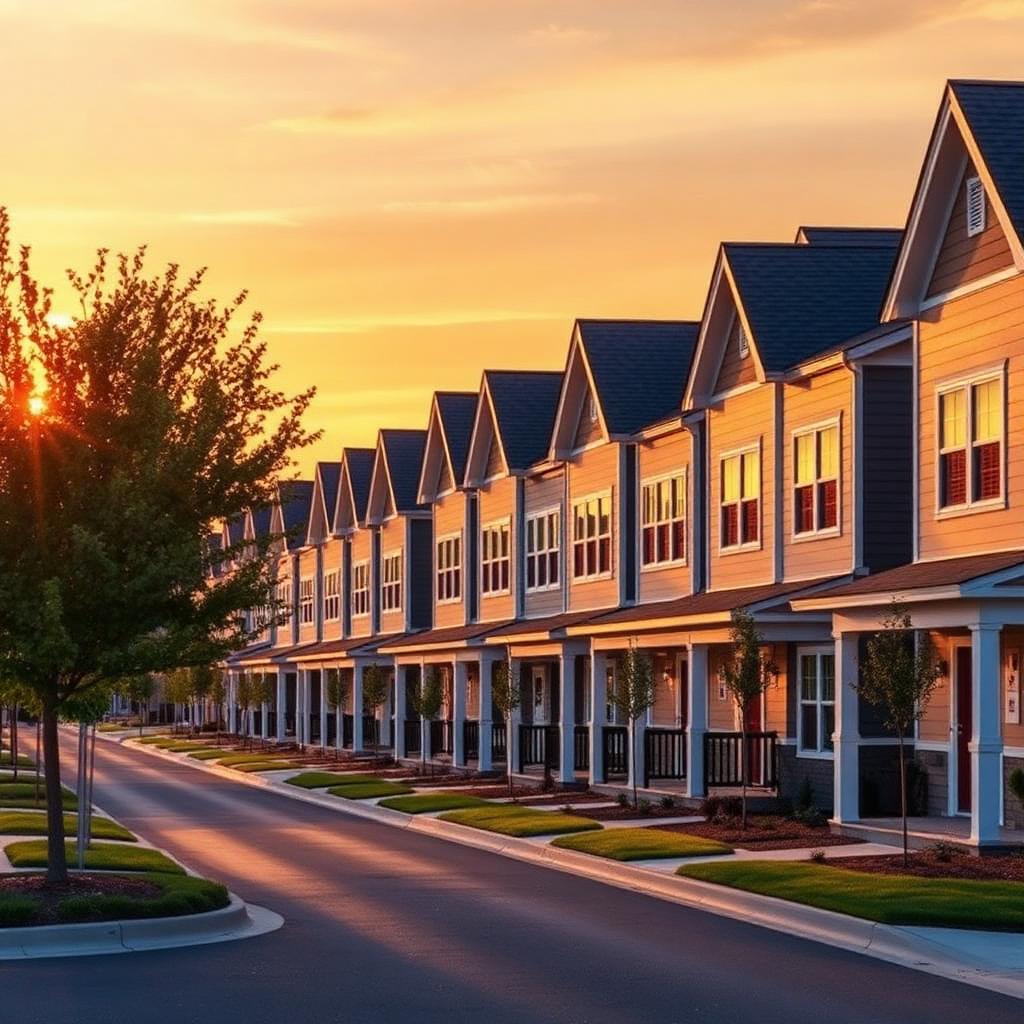 Attainable townhome community on a sunny day